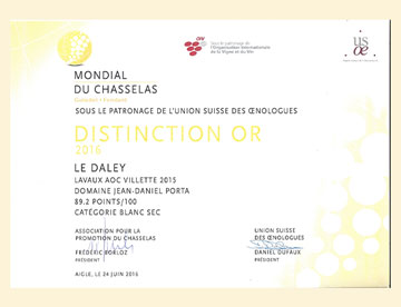 Distinction d'Or — Mondial du Chasselas, Domaine Porta