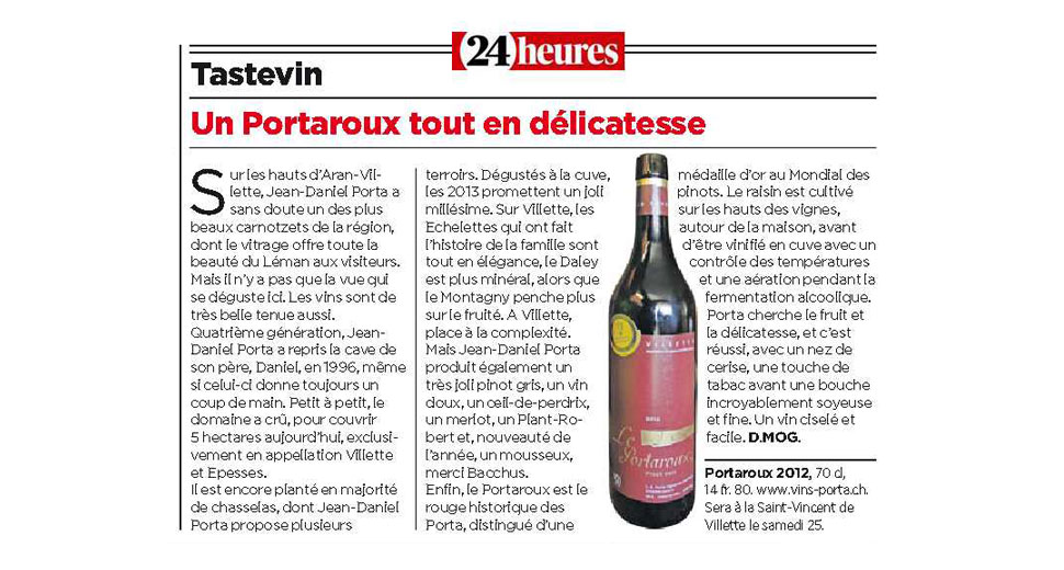 Un Portaroux tout en délicatesse — 24Heures — Tastevin