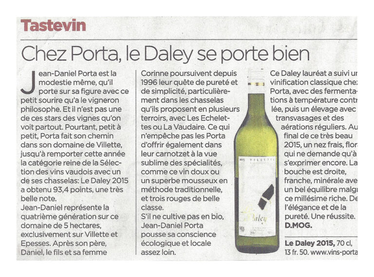 Chez Porta, le Daley se porte bien — 24Heures — Tastevin