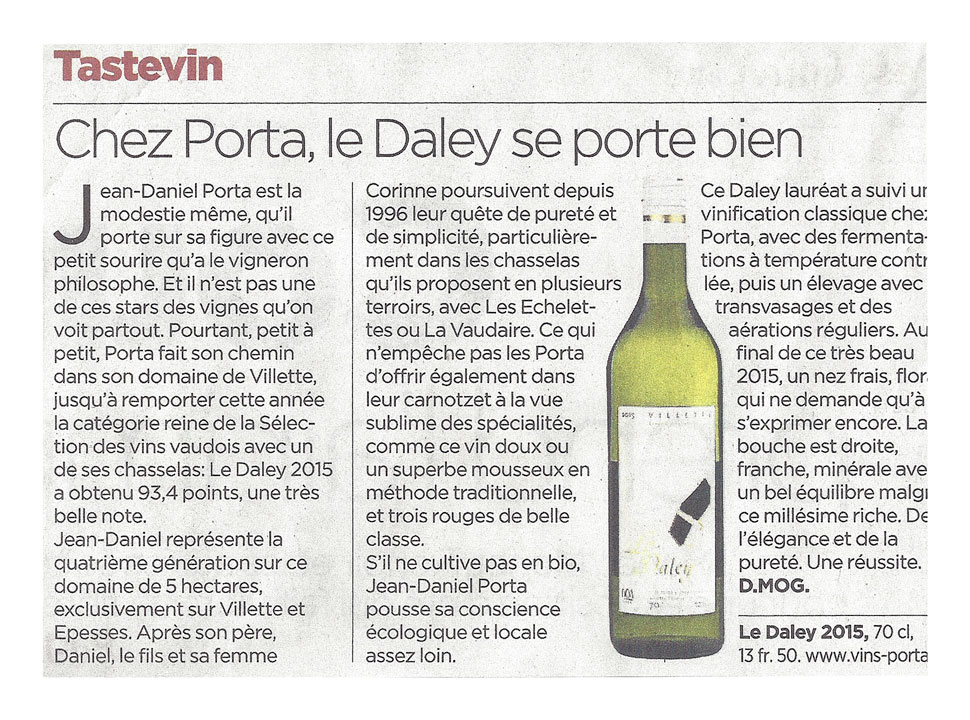 Chez Porta, le Daley se porte bien — 24Heures — Tastevin