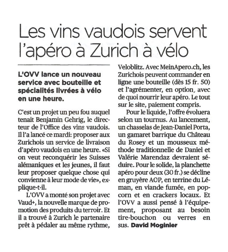 Les vins vaudois servent l'apéro à Zurich à vélo — 24Heures