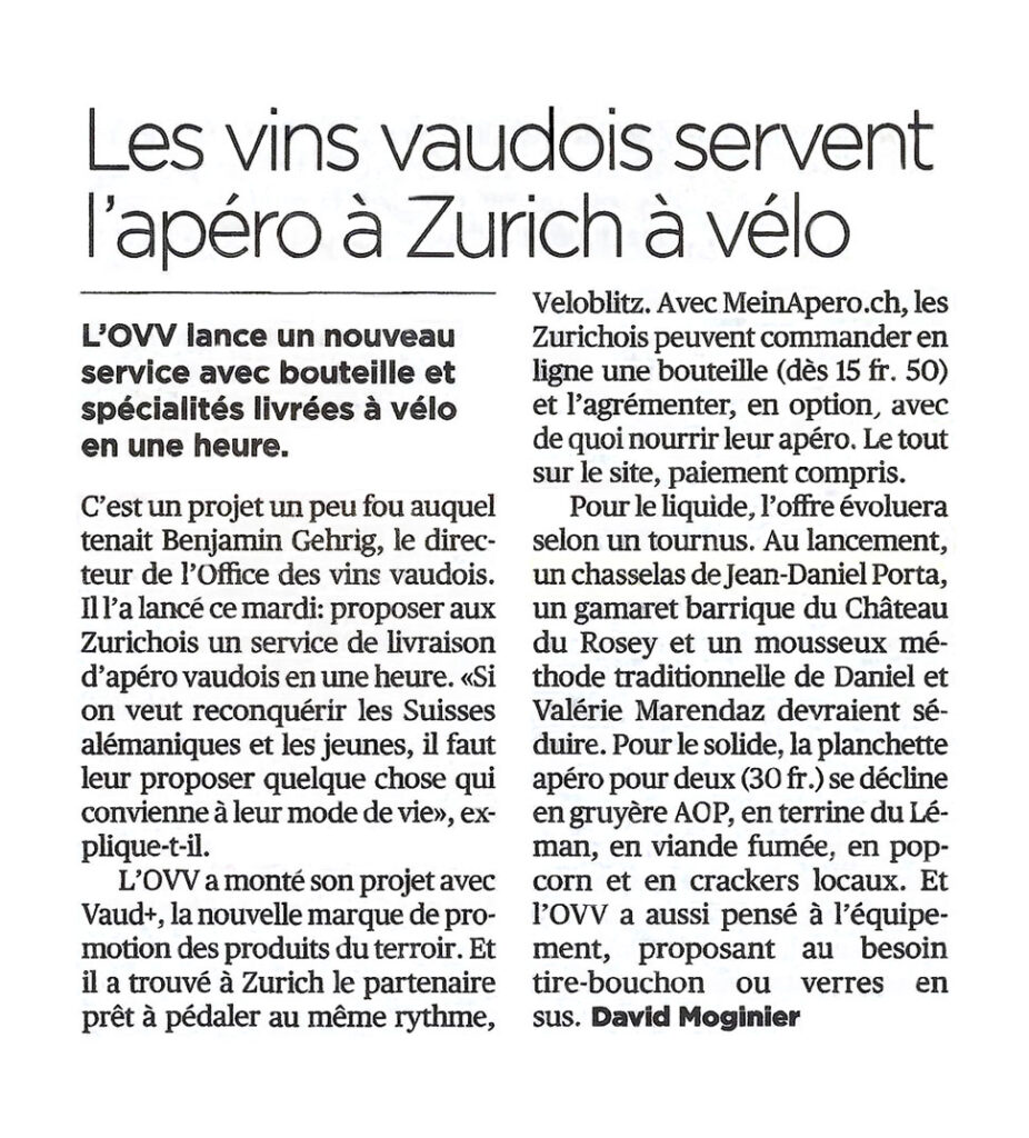 Les vins vaudois servent l'apéro à Zurich à vélo — 24Heures